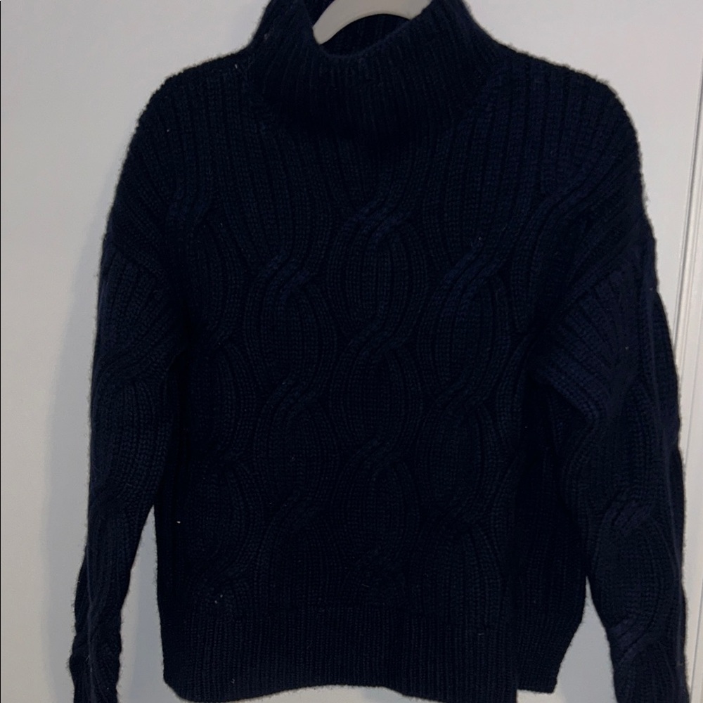 J. Crew Navy Blue Cashmere Cable Knit Turtleneck Sweater